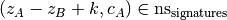(z_A - z_B + k, c_A) \in \text{ns}_{\text{signatures}}